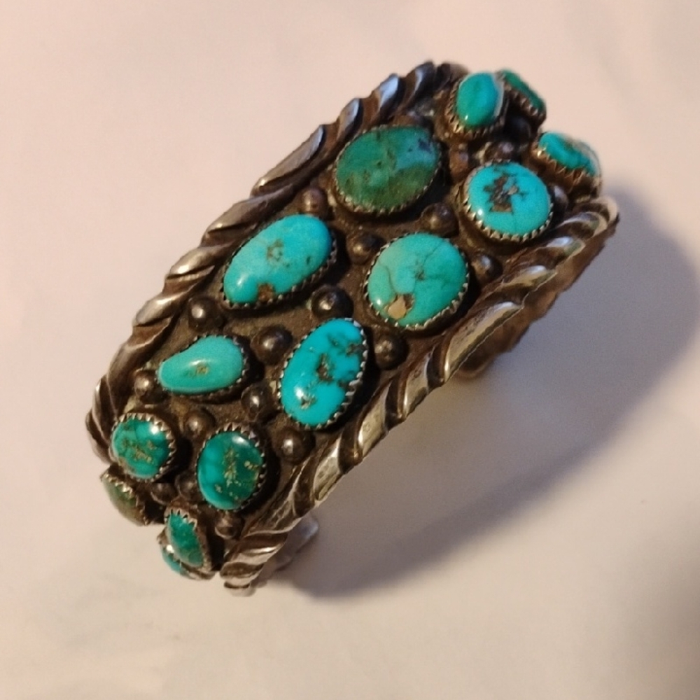 Wide Navajo Turquoise and Silver Unisex Bracelet